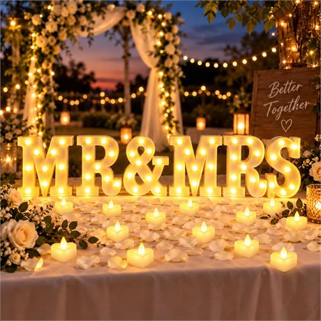 Coume 6 Pcs Mr and Mrs Light up Sign, 8.4 in LED Marquee Letters Set, White