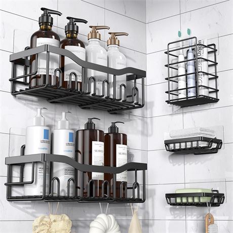 EUDELE 5-Pack Adhesive Shower Caddy, Stainless Steel, No Drilling