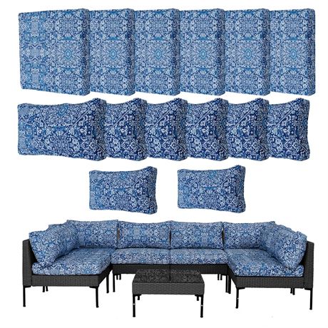 Outdoor Cushion Covers 14-Piece Set Waterproof Blue