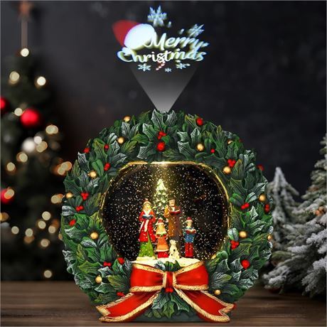 Lewondr Musical Christmas Snow Globe: Wreath with Tree, 8 Songs, Timer – Noël