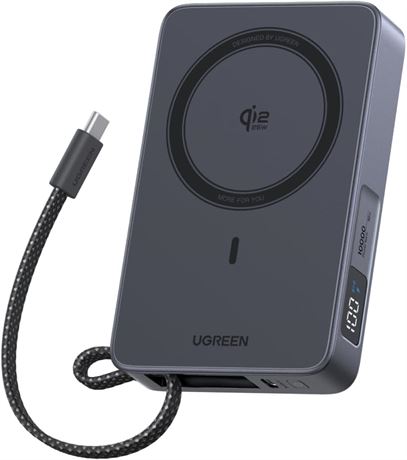 Batterie externe magnétique UGREEN MagFlow Qi2.2 10000 mAh, câble intégré