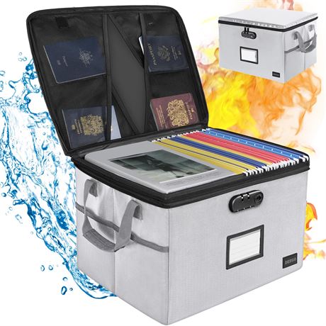 DEEGO Fireproof File Storage Organizer, Water-Resistant File Box with Lock
