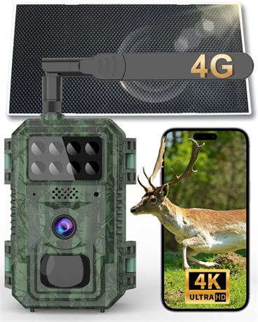 4G Cellular Trail Camera, 48MP, Solar Powered, IP68 Waterproof