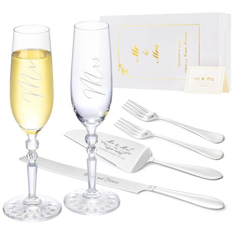 Wedding Cake Knife Server Set Crystal Champagne Flutes