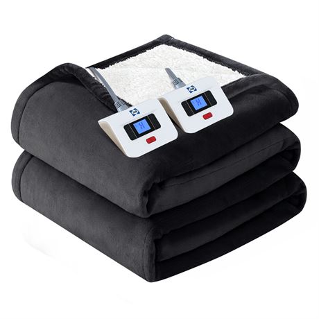 SEALY Electric Heated Blanket Queen Size, Dual Control, 84"x90", Grey