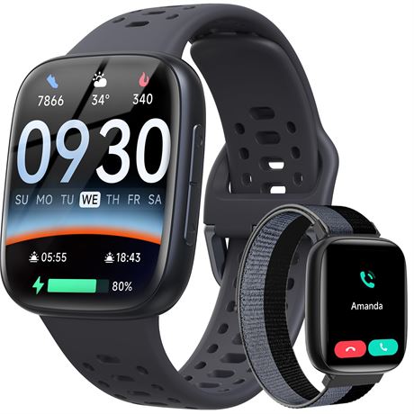 Smart Watch 1.85" AMOLED Android iPhone Fitness Tracker 7 Days Battery