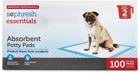 So Phresh Essentials Absorbent Dog Training Pads, 22 X 22-in, 100-pk