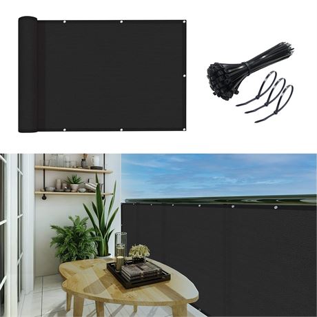 GardenLux 3'x20' Balcony Privacy Screen, UV Protection, Heavy Duty, Black