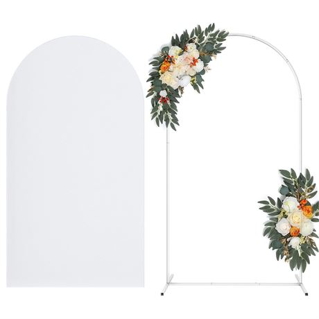 Wedding Arch Backdrop Stand with Spandex Cover, 7.3 FT, White