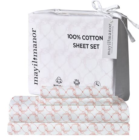 Mayil Manor Fitted Sheet Set 18in Pockets 100% Cotton