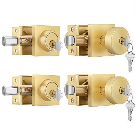 Crequal Brushed Gold Door Lock Set with Deadbolt, Zinc-Alloy, 2 Pack