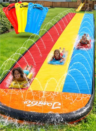 JAMBO Triple Water Slide 20Ft with 3 Bodyboards and Sprinkler System