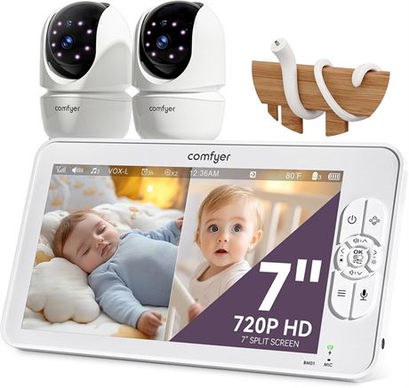 Comfyer Moniteur bébé HD 7 avec 2 caméras, audio bidirectionnel, VOX, PTZ