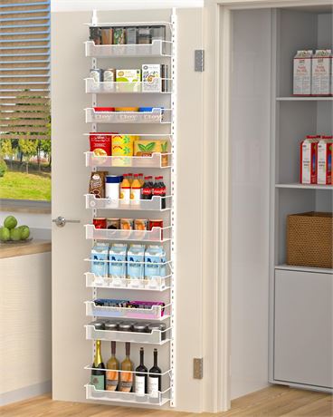 VyGrow 10-Tier Over Door Pantry Organizer Adjustable Basket White