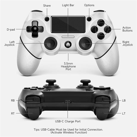 AceGamer 2 Pack PS4 Wireless Controller for PS4/Pro/Slim/PC with USB-C