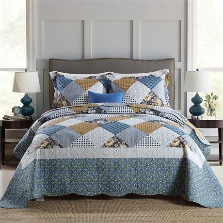 NEWLAKE Checkered Floral Quilt Set Queen