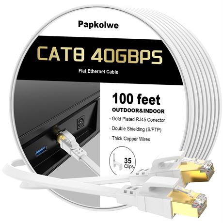 Cat 8 Ethernet Cable 100 ft 40Gbps RJ45 Flat