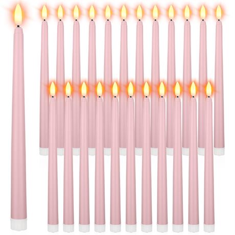 Macarrie 24-Pack Flameless LED Taper Candles, 11 Inch, Pink