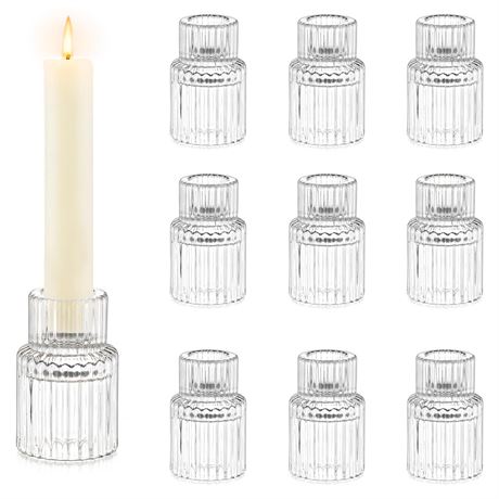 Hewory 10-Piece Clear Glass Taper Candle Holders
