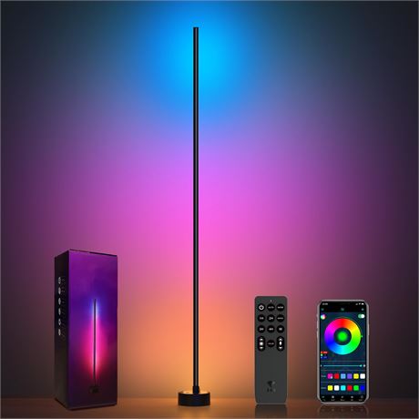 Miortior Smart RGB LED Corner Floor Lamp, App/Remote Control, 16M Colors