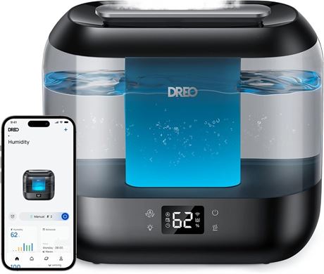 Dreo Smart Humidifier for Bedroom, 4L, 28 dB, 36H, App Control, Black