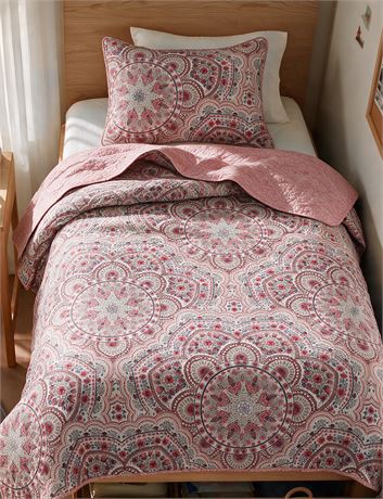 Comfort Spaces Valerie Boho Quilt Twin XL Pink
