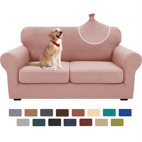 XINEAGE 3 Piece Loveseat Slipcover 2 Cushion Medium Dusty Pink
