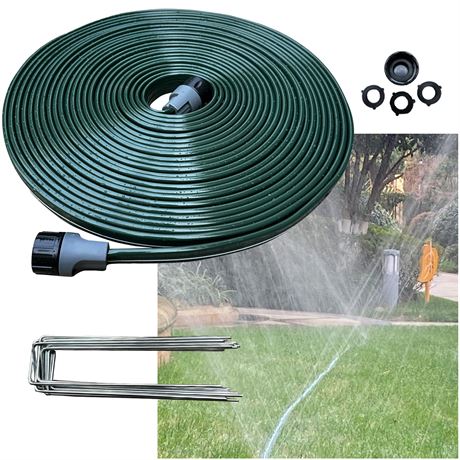 Watoo 50 FT Flat Soaker Sprinkler Hose, Reinforced, with Stakes