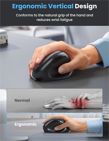 TECKNET Ergonomic Bluetooth Vertical Mouse, 4800 DPI, Rechargeable, Black