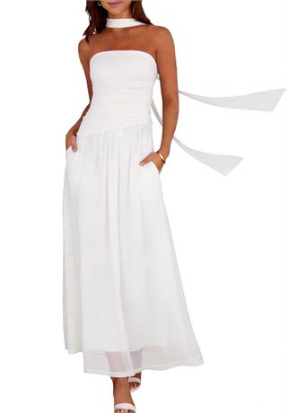 GERT COREL Women's Strapless Ruched Maxi Dress with Scarf, Wedding Guest