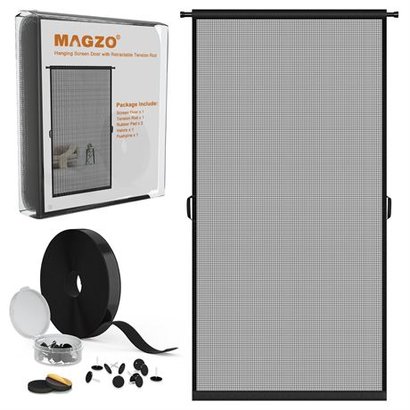 Hanging Screen Door, Fits 30" x 80" Door (Curtain Size 32'' x 81''), Gray