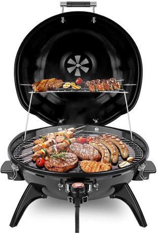 Techwood 15-Serving Electric BBQ Grill, 1600W, Double Layer, Removable Stand