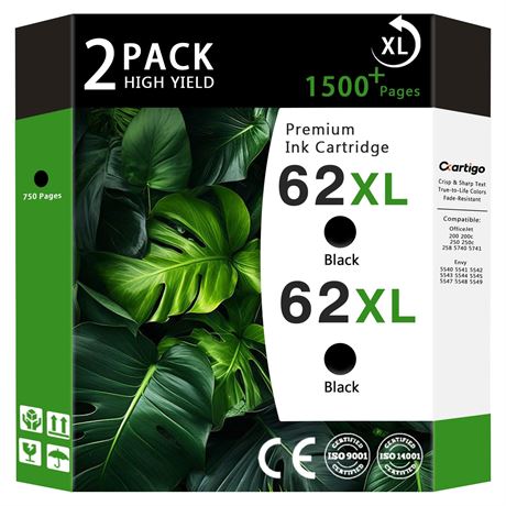 Cartigo 62XL High Yield Ink Cartridges for HP (2-Pack)