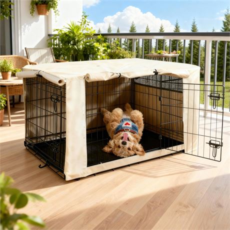 HiCaptain Polyester Dog Crate Cover for Wire Crate, 30 in, Light Tan