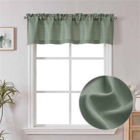 Chyhomenyc Bennet Olive Green Faux Linen Window Valance, 30Wx14L, 2 Piece
