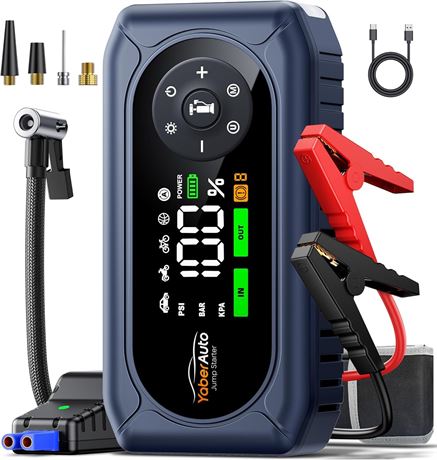 YaberAuto 5000A Car Jump Starter with 150PSI Air Compressor, 12V