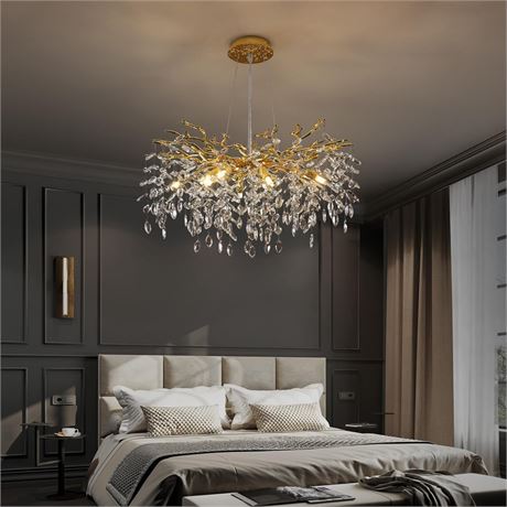 Gjlulqi Crystal Tree Branch Chandelier, 10 Lights, 80cm Gold