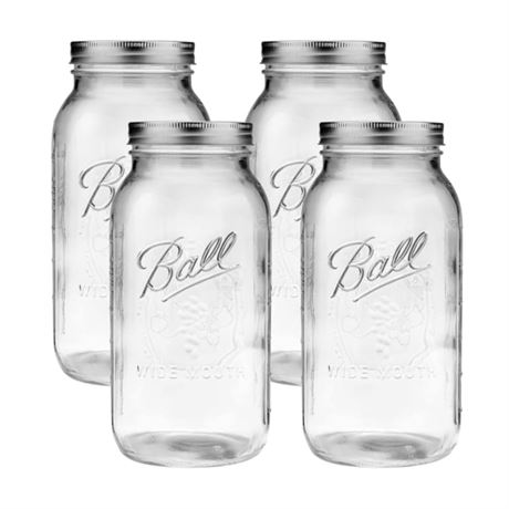 Ball Wide Mouth Mason Jars 64oz Half Gallon with Lids and Bands Pack of 4
