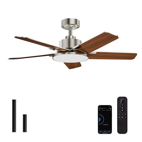 Fanbliss 44 Inch Ceiling Fan with Dimmable LED Light, 6 Speeds, Timer,