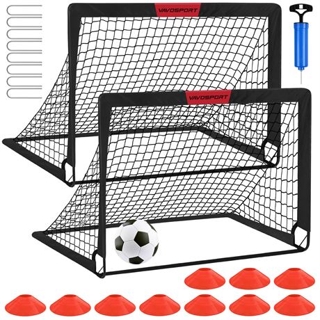 Kids Soccer Goals Set of 2 - 4' x 3' Portable Pop Up Net with Ball