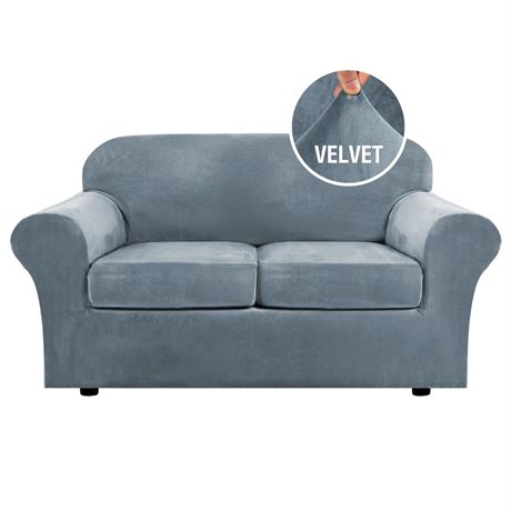 H.VERSAILTEX Real Velvet 3 Piece Stretch Cushion Covers for 2 Cushion Loveseat,