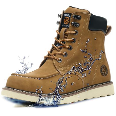 TAERGU Steel Toe Boots 6 Inch Moc Toe Safety Work Waterproof Yellow Men's Size
