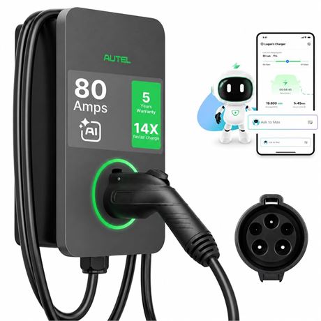 Autel MaxiCharger 80A/19.2kW Level 2 EV Charger, J1772, 25' Cord, Hardwired