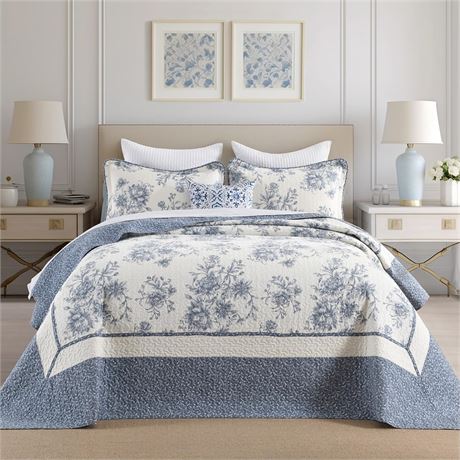 FineStichery Oversized King Quilt 120x120in Cotton Floral 3-Piece