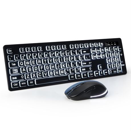 Large Print Backlit Wireless Keyboard and Mouse Combo 2.4G