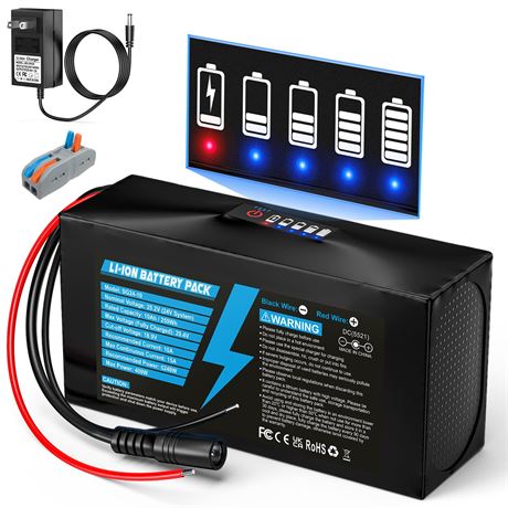DCDG 24V 10Ah Lithium Battery with LED Battery Indicator for DlY Projects