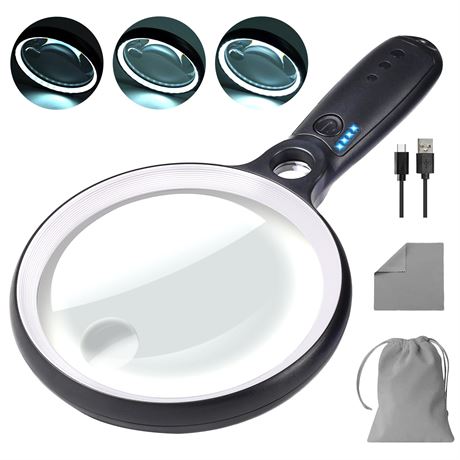 Large Magnifying Glass 37 LED Light 10X-45X