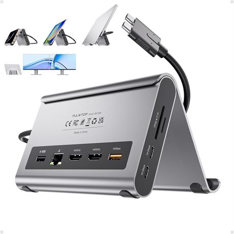 PULWTOP USB-C Dock 2x HDMI 4K60Hz for MacBook Pro/Air M3 M5, PD/Ethernet
