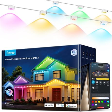 Govee Permanent Outdoor Lights 2, 150ft RGB Smart Light with 108 LED Lights