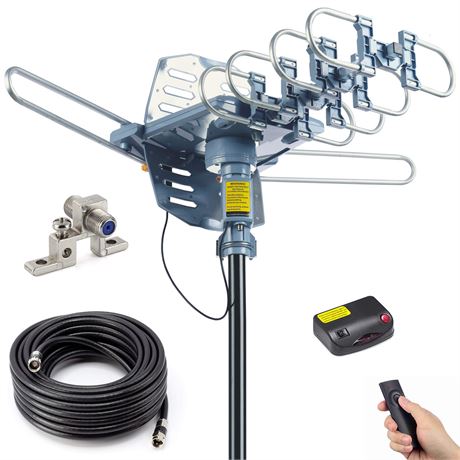 PBD Amplified Outdoor TV Antenna, 360° Remote Rotation, 59 ft RG6 Cable